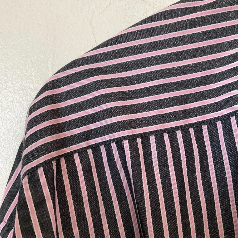 Steven Land Dress Shirt Pink and Black Stripes 100‎ % Cotton Unique Rare XXL